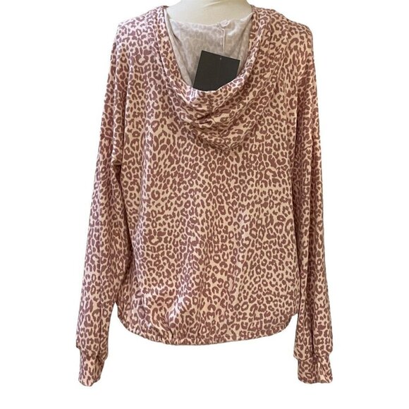 🐆 NWT LE LIS Leopard Print Rose Pink tie front Hoodie Glamcore Size S - Picture 2 of 6